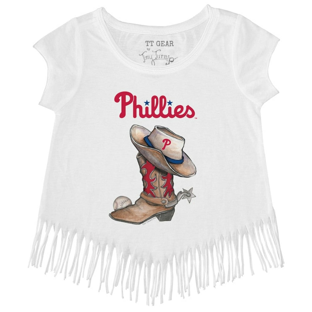 Philadelphia Phillies Tiny Turnip Girls Youth Cowboy Boot Fringe T-Shirt - MLB T-shirts