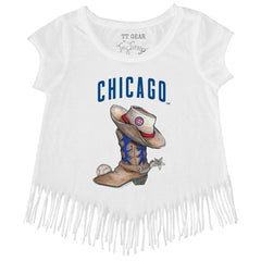 Chicago Cubs Tiny Turnip Girls Youth Cowboy Boot Fringe T-Shirt - MLB T-shirts