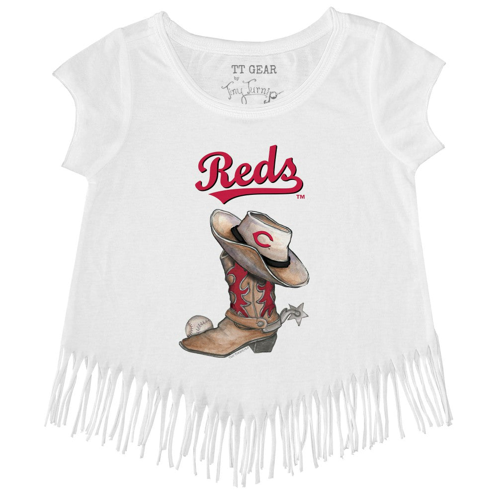 Cincinnati Reds Tiny Turnip Girls Youth Cowboy Boot Fringe T-Shirt - MLB T-shirts