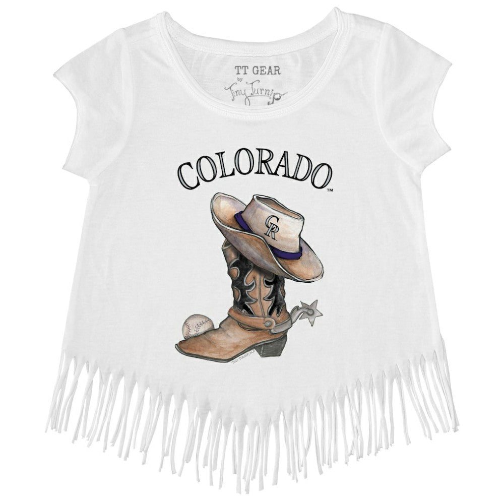 Colorado Rockies Tiny Turnip Girls Youth Cowboy Boot Fringe T-Shirt - MLB T-shirts