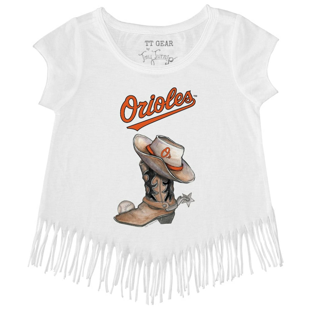 Baltimore Orioles Tiny Turnip Girls Youth Cowboy Boot Fringe T-Shirt - MLB T-shirts