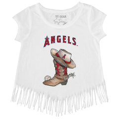 Los Angeles Angels Tiny Turnip Girls Youth Cowboy Boot Fringe T-Shirt - MLB T-shirts