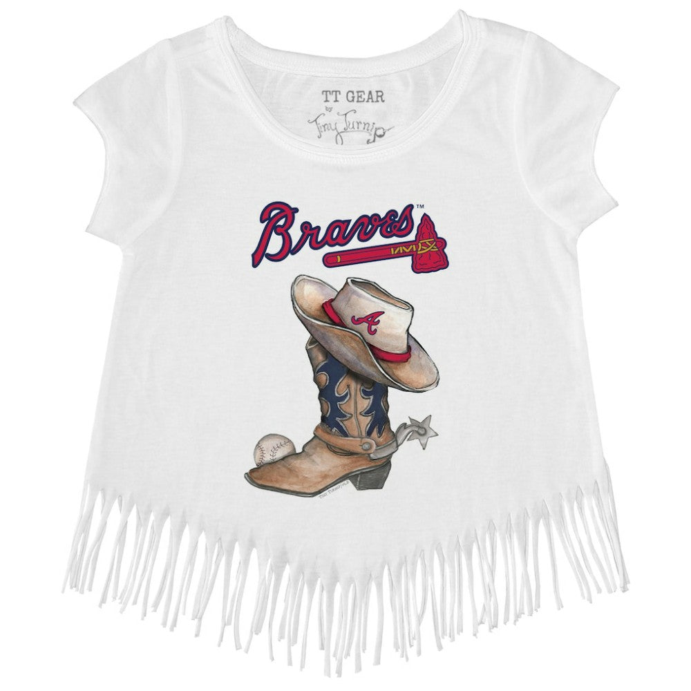 Atlanta Braves Tiny Turnip Girls Youth Cowboy Boot Fringe T-Shirt - MLB T-shirts