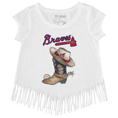 Atlanta Braves Tiny Turnip Girls Youth Cowboy Boot Fringe T-Shirt - MLB T-shirts