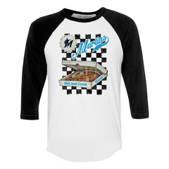 Miami Marlins Tiny Turnip Women's Pizza 3/4-Sleeve Raglan Baseball T-Shirt - MLB T-shirts