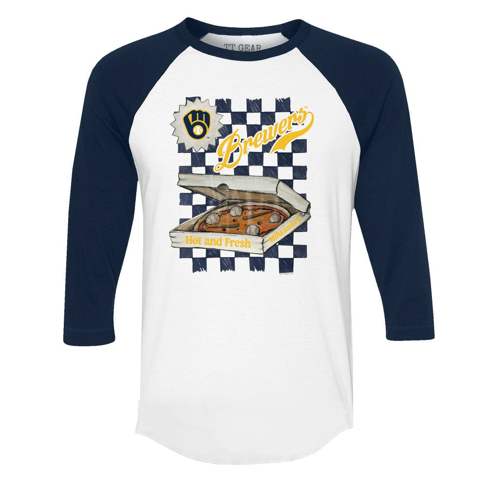 Milwaukee Brewers Tiny Turnip Women's Pizza 3/4-Sleeve Raglan Baseball T-Shirt - MLB T-shirts