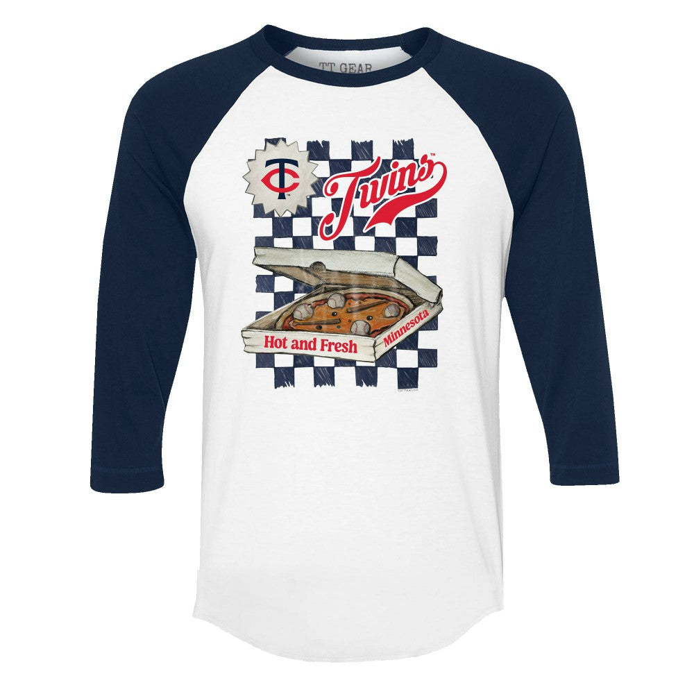 Minnesota Twins Tiny Turnip Women's Pizza 3/4-Sleeve Raglan Baseball T-Shirt - MLB T-shirts