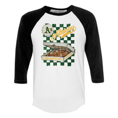 Athletics Tiny Turnip Women's Pizza 3/4-Sleeve Raglan Baseball T-Shirt - MLB T-shirts