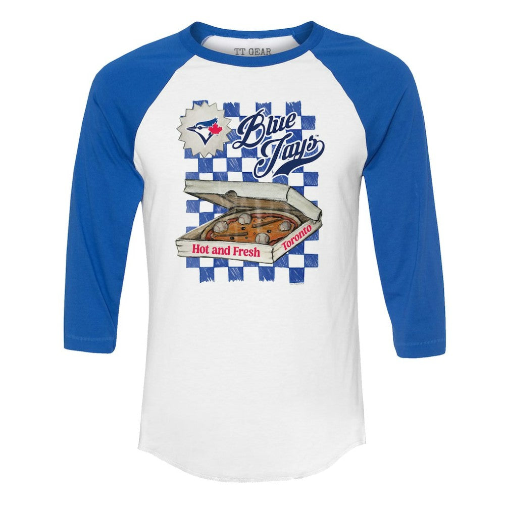 Toronto Blue Jays Tiny Turnip Women's Pizza 3/4-Sleeve Raglan Baseball T-Shirt - MLB T-shirts