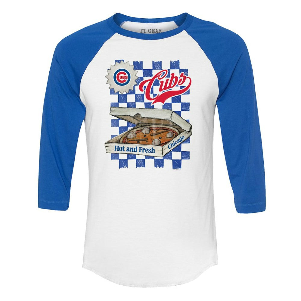 Chicago Cubs Tiny Turnip Women's Pizza 3/4-Sleeve Raglan Baseball T-Shirt - MLB T-shirts