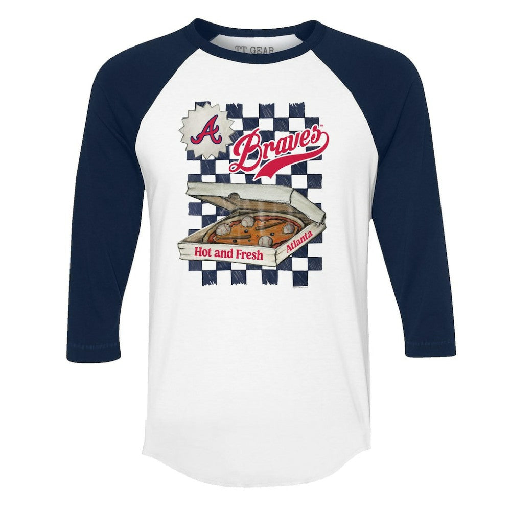 Atlanta Braves Tiny Turnip Women's Pizza 3/4-Sleeve Raglan Baseball T-Shirt - MLB T-shirts