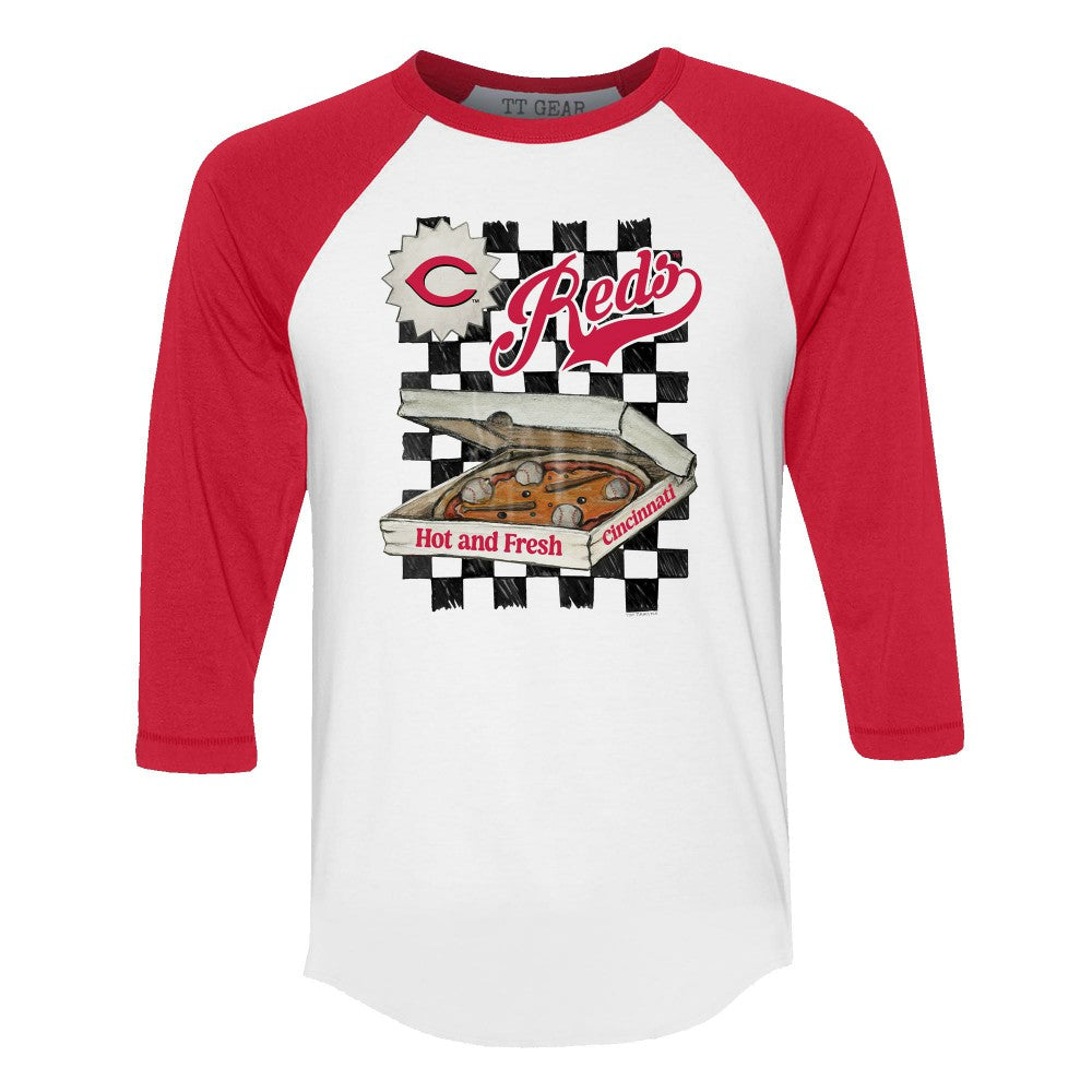 Cincinnati Reds Tiny Turnip Women's Pizza 3/4-Sleeve Raglan Baseball T-Shirt - MLB T-shirts