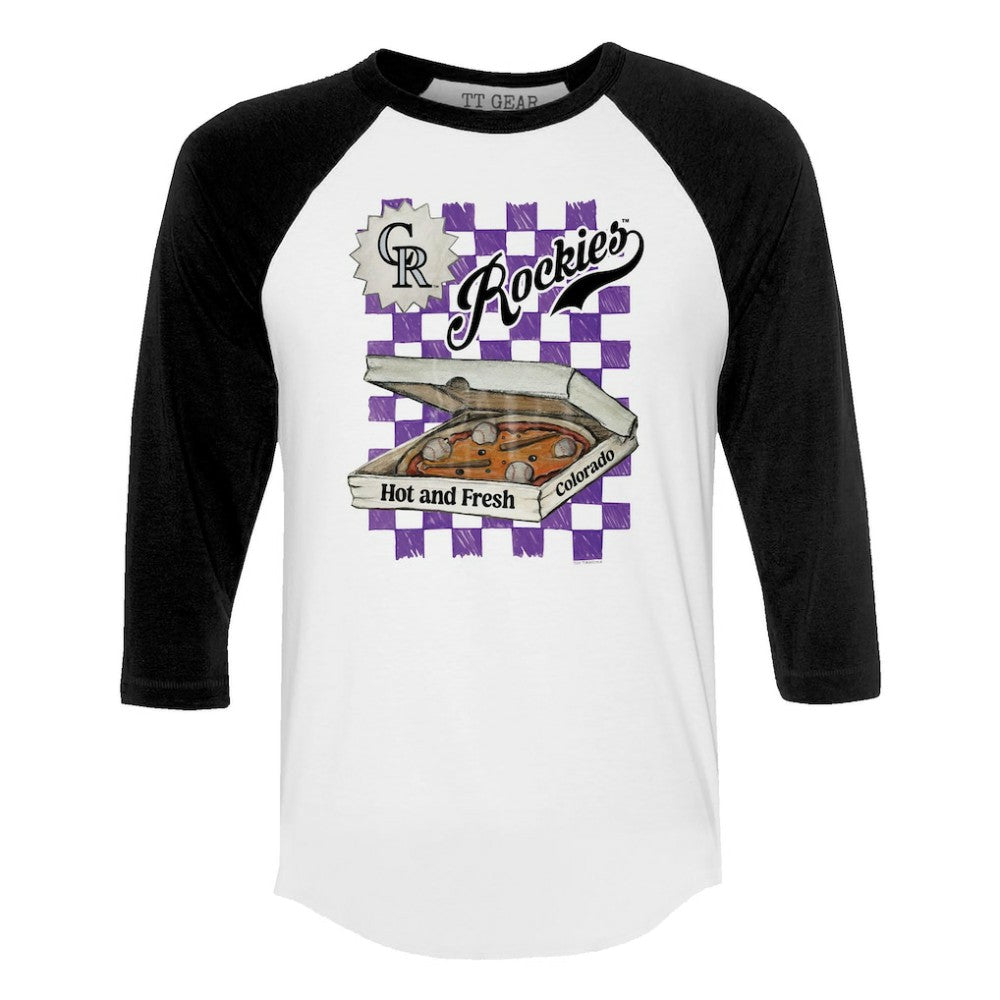 Colorado Rockies Tiny Turnip Women's Pizza 3/4-Sleeve Raglan Baseball T-Shirt - MLB T-shirts
