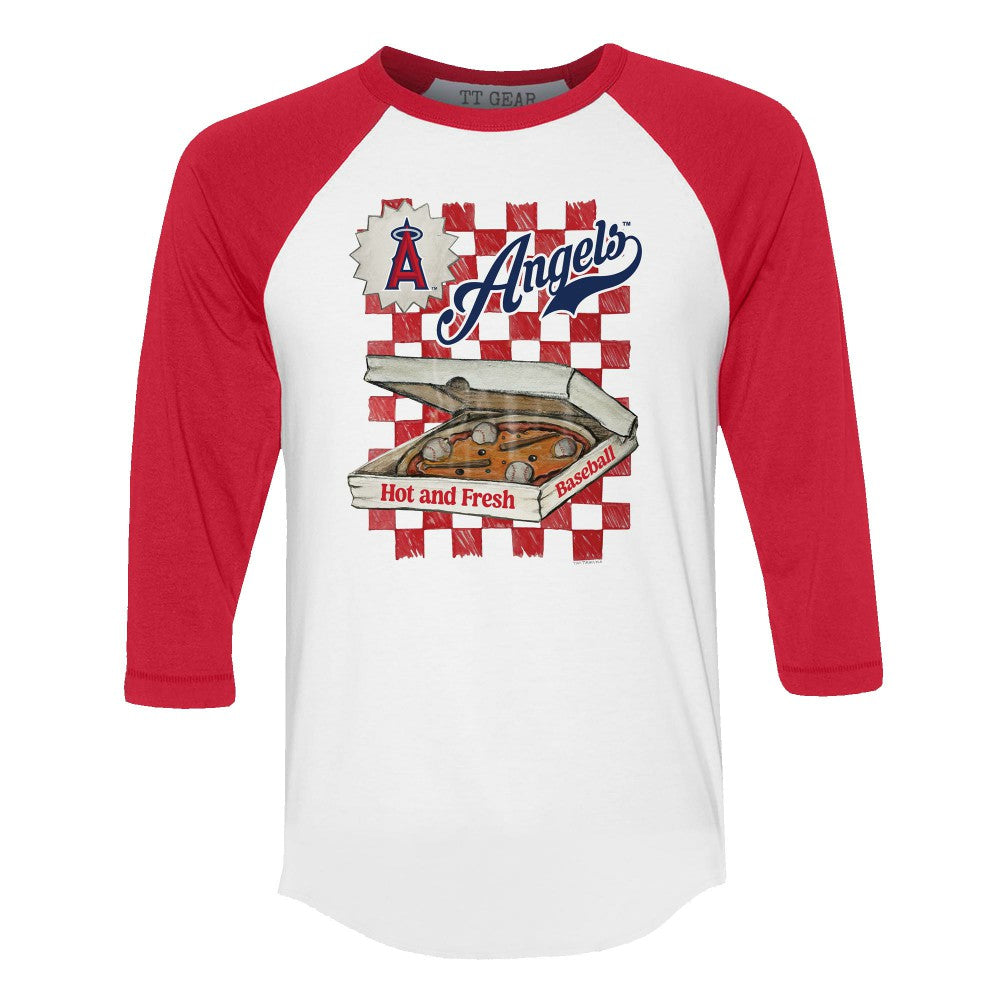 Los Angeles Angels Tiny Turnip Women's Pizza 3/4-Sleeve Raglan Baseball T-Shirt - MLB T-shirts