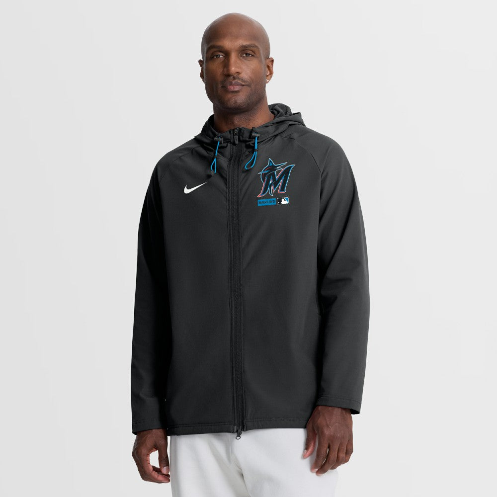 Miami Marlins Nike Authentic Collection Raglan Therma-FIT Full-Zip Hooded Jacket - MLB Jackets