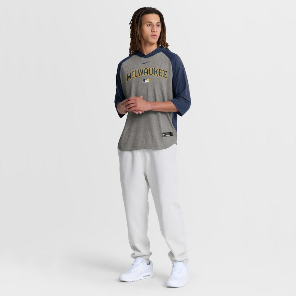Milwaukee Brewers Nike Authentic Collection Flux Dri-FIT Raglan 3/4-Sleeve Hooded T-Shirt - MLB T-shirts