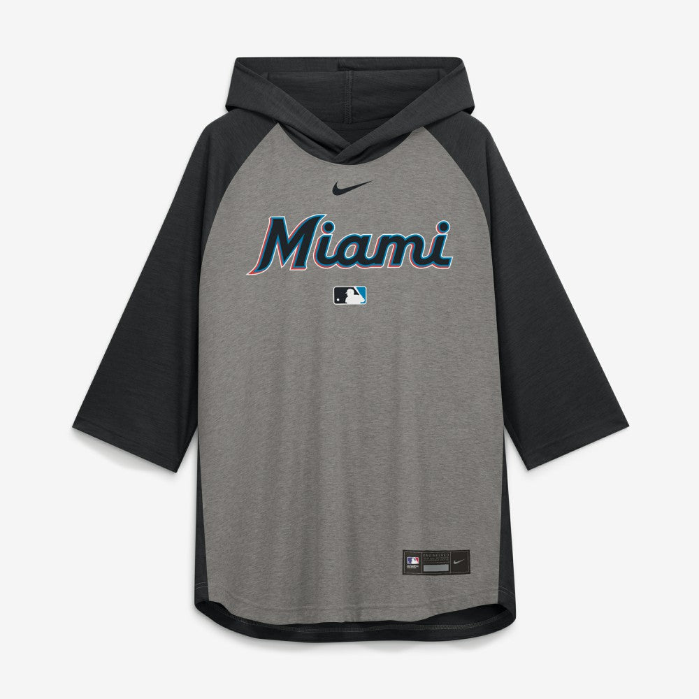 Miami Marlins Nike Authentic Collection Flux Dri-FIT Raglan 3/4-Sleeve Hooded T-Shirt - MLB T-shirts