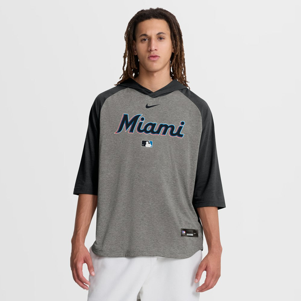 Miami Marlins Nike Authentic Collection Flux Dri-FIT Raglan 3/4-Sleeve Hooded T-Shirt - MLB T-shirts