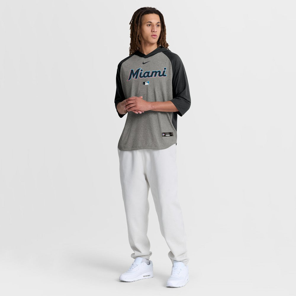Miami Marlins Nike Authentic Collection Flux Dri-FIT Raglan 3/4-Sleeve Hooded T-Shirt - MLB T-shirts