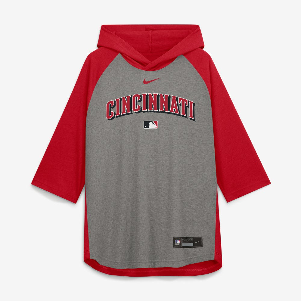 Cincinnati Reds Nike Authentic Collection Flux Dri-FIT Raglan 3/4-Sleeve Hooded T-Shirt - MLB T-shirts