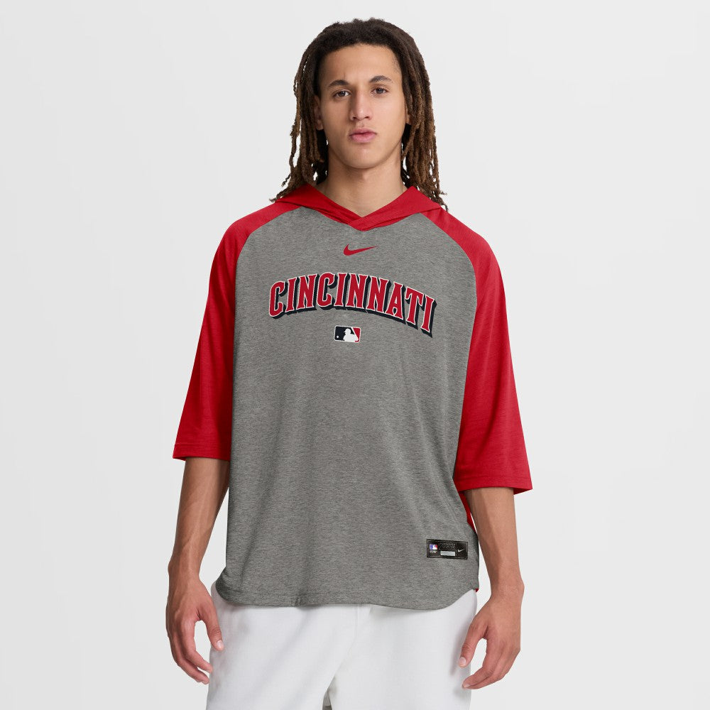 Cincinnati Reds Nike Authentic Collection Flux Dri-FIT Raglan 3/4-Sleeve Hooded T-Shirt - MLB T-shirts