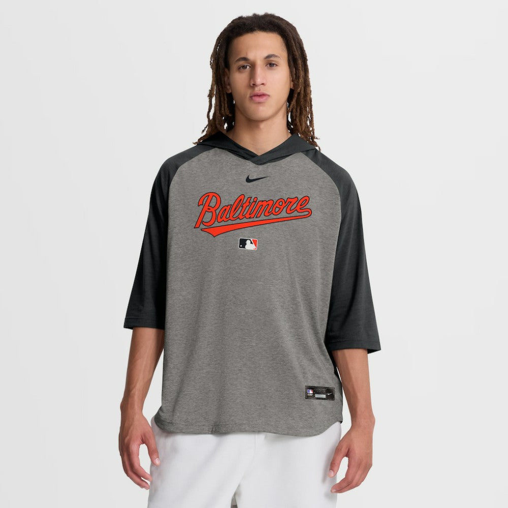 Baltimore Orioles Nike Authentic Collection Flux Dri-FIT Raglan 3/4-Sleeve Hooded T-Shirt - MLB T-shirts