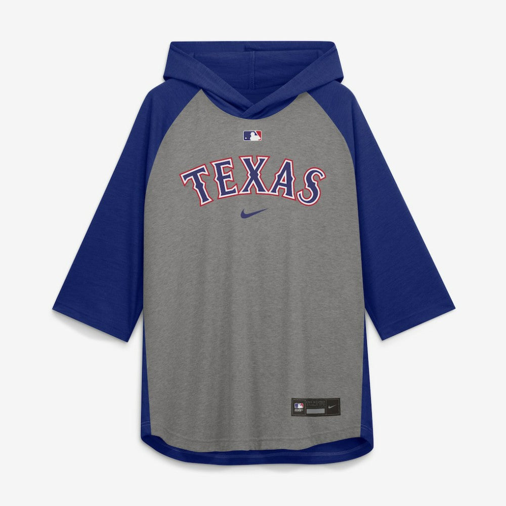 Texas Rangers Nike Authentic Collection Flux Dri-FIT Raglan 3/4-Sleeve Hooded T-Shirt - MLB T-shirts