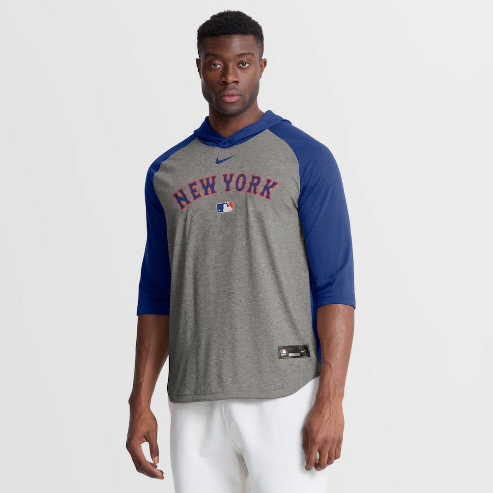 New York Mets Nike Authentic Collection Flux Dri-FIT Raglan 3/4-Sleeve Hooded T-Shirt - MLB T-shirts