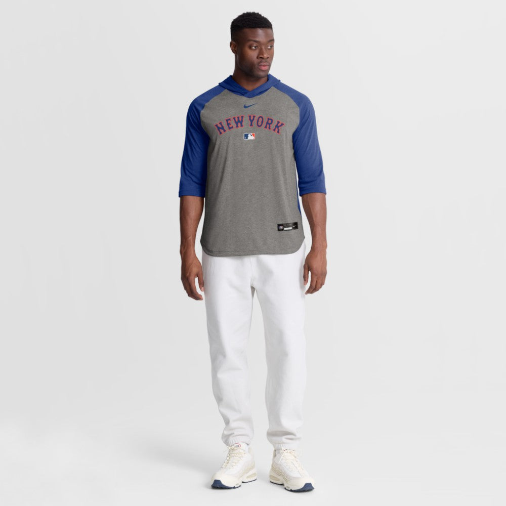 New York Mets Nike Authentic Collection Flux Dri-FIT Raglan 3/4-Sleeve Hooded T-Shirt - MLB T-shirts