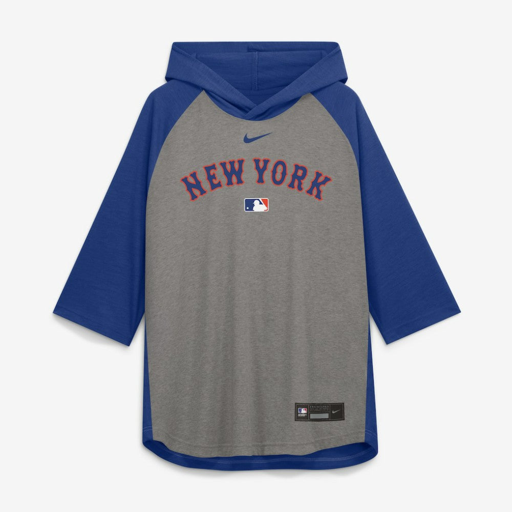 New York Mets Nike Authentic Collection Flux Dri-FIT Raglan 3/4-Sleeve Hooded T-Shirt - MLB T-shirts