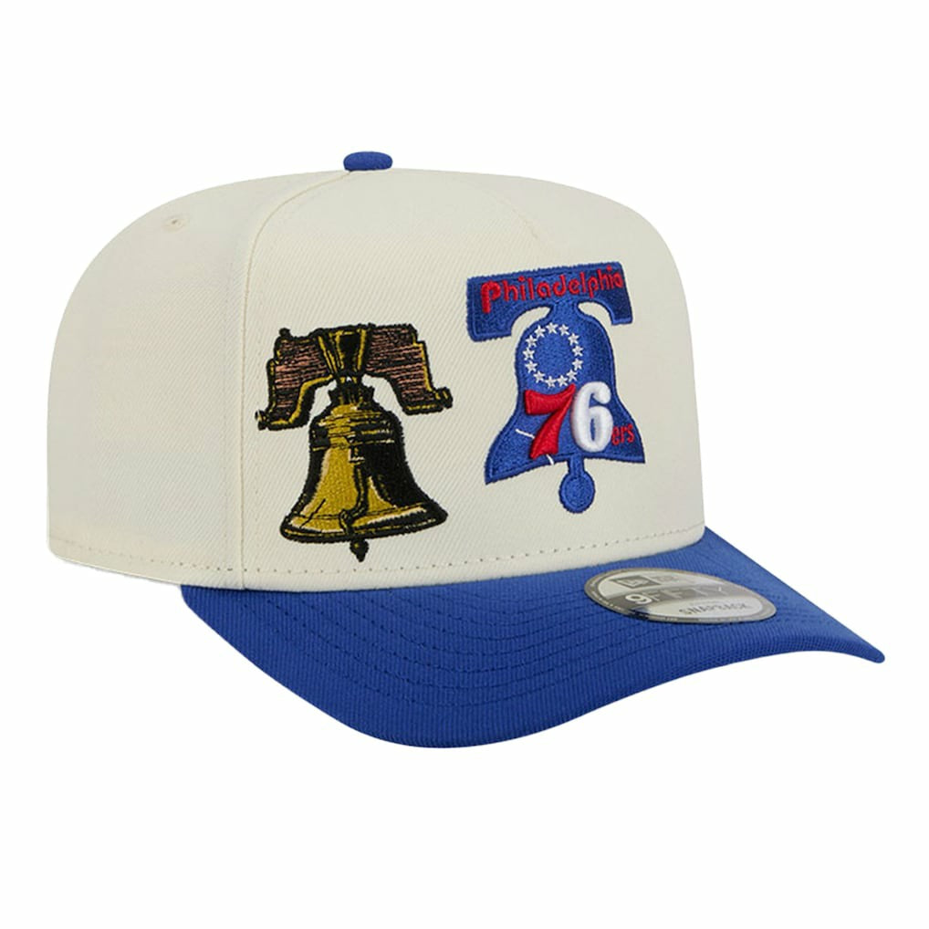 Cream Philadelphia 76ers Illustrated Mascot 2-Toned Pre-Curved A-Frame 9FIFTY Adjustable Hat | NBA