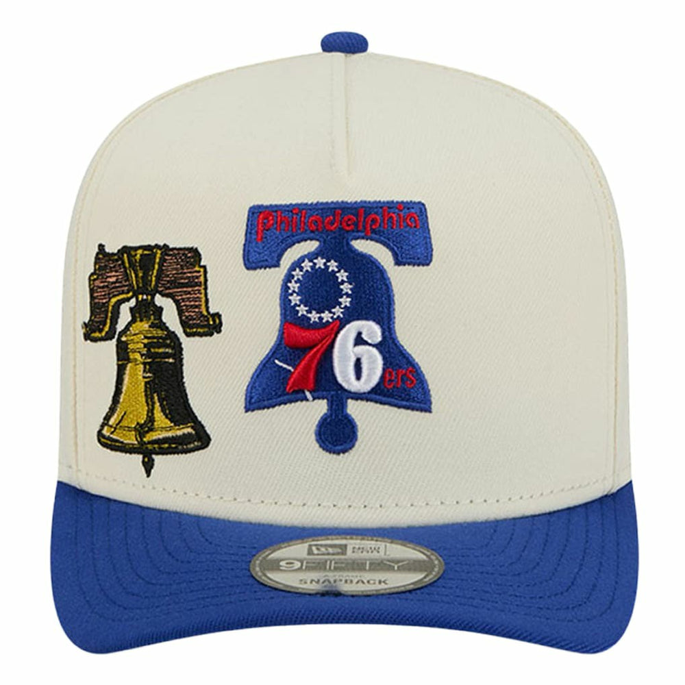 Cream Philadelphia 76ers Illustrated Mascot 2-Toned Pre-Curved A-Frame 9FIFTY Adjustable Hat | NBA
