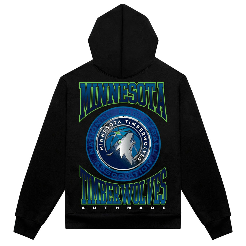 Black Minnesota Timberwolves Authmade Vintage Metal Premium Heavyweight Pullover Hoodie | NBA