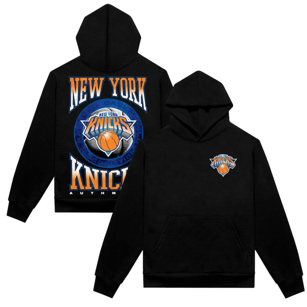 Black New York Knicks Authmade Vintage Metal Premium Heavyweight Pullover Hoodie | NBA
