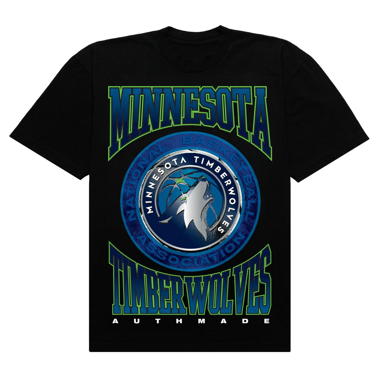 Black Minnesota Timberwolves Authmade Vintage Metal Premium Heavyweight T-Shirt | NBA
