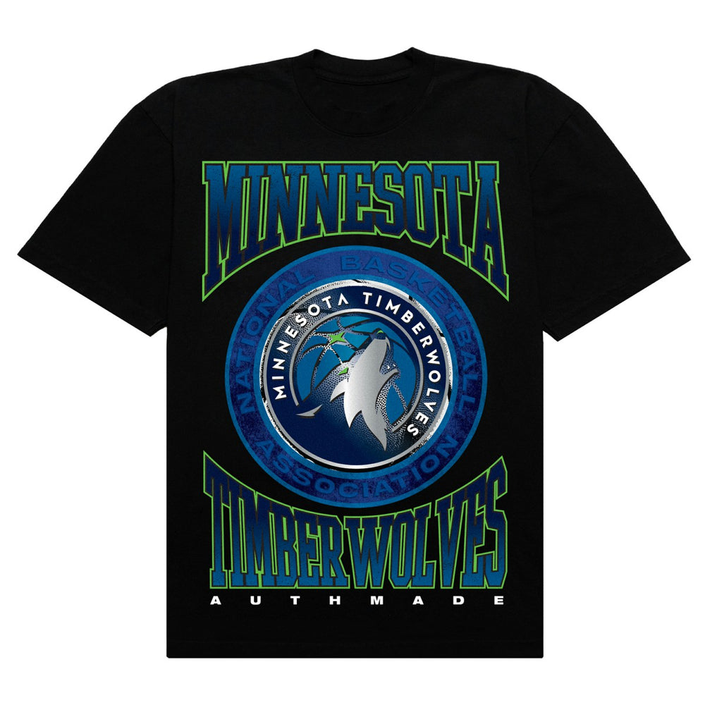 Black Minnesota Timberwolves Authmade Vintage Metal Premium Heavyweight T-Shirt | NBA