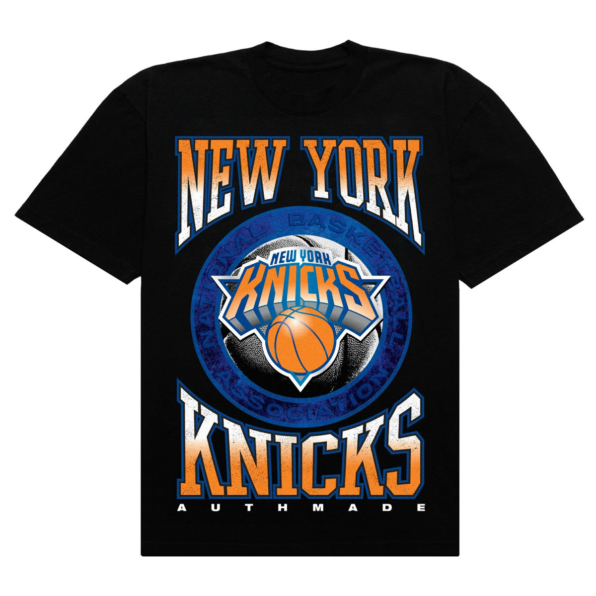 Black New York Knicks Authmade Vintage Metal Premium Heavyweight T-Shirt | NBA