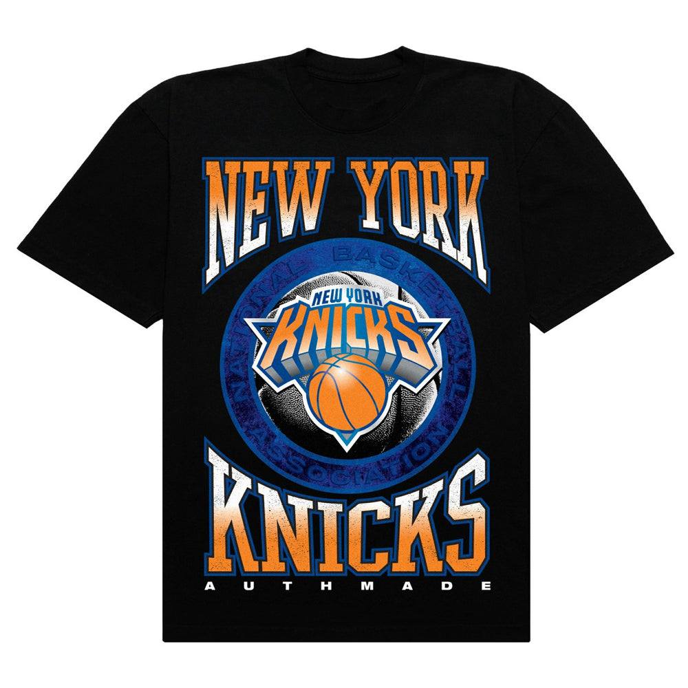 Black New York Knicks Authmade Vintage Metal Premium Heavyweight T-Shirt | NBA