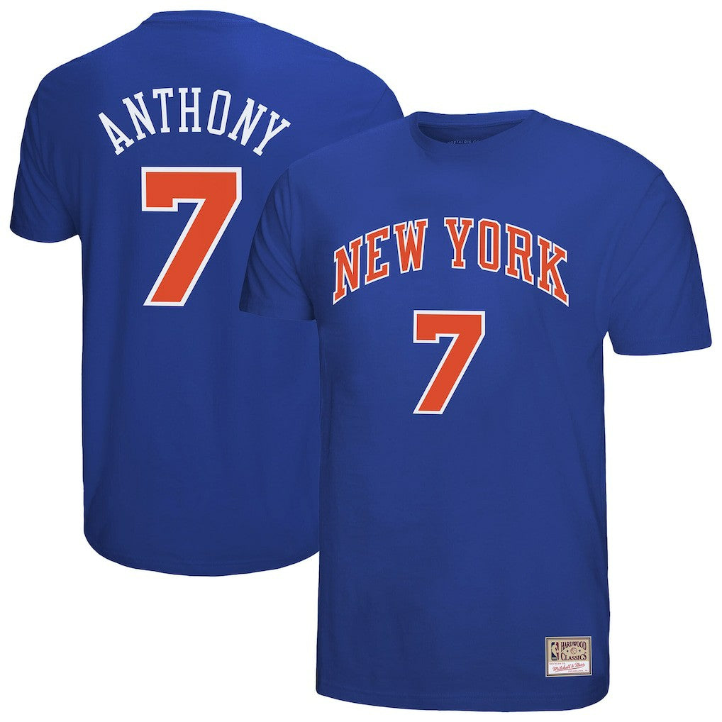 Royal Carmelo Anthony New York Knicks Hardwood Classics Retro Name & Number T-Shirt | NBA