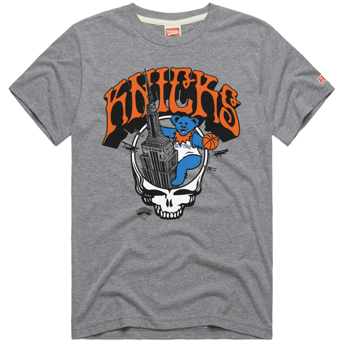 Gray New York Knicks x Grateful Dead Homage Skull Tri-Blend T-Shirt | NBA