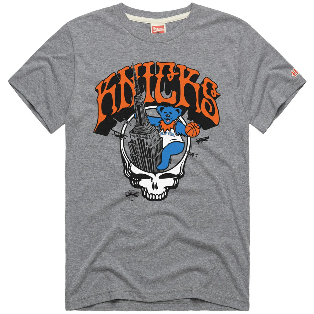 Gray New York Knicks x Grateful Dead Homage Skull Tri-Blend T-Shirt | NBA