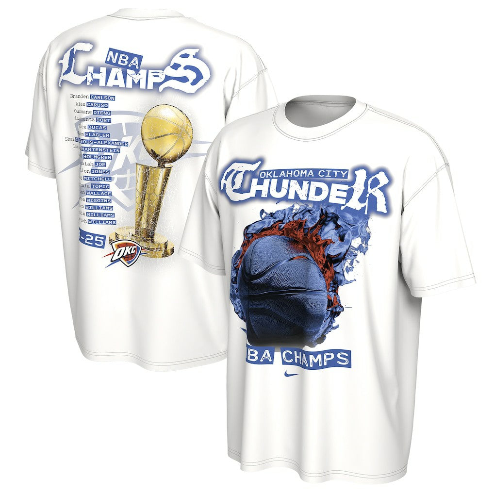 White Oklahoma City Thunder Unisex 2025 NBA Finals Champions Celebration Parade Roster T-Shirt | NBA