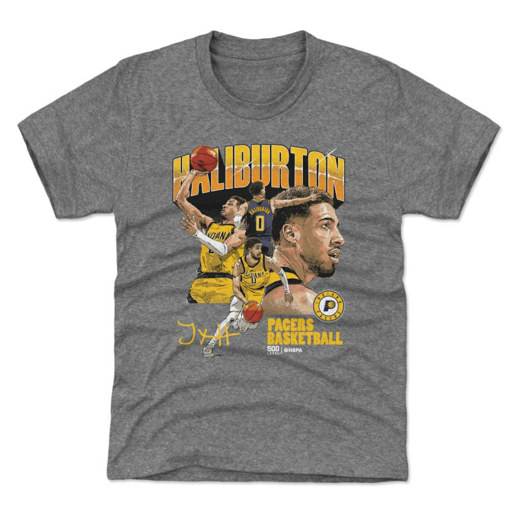 Gray Tyrese Haliburton Indiana Pacers 500 Level Youth Collage T-Shirt | NBA