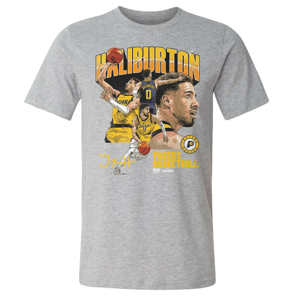 Heather Gray Tyrese Haliburton Indiana Pacers 500 Level Collage T-Shirt | NBA