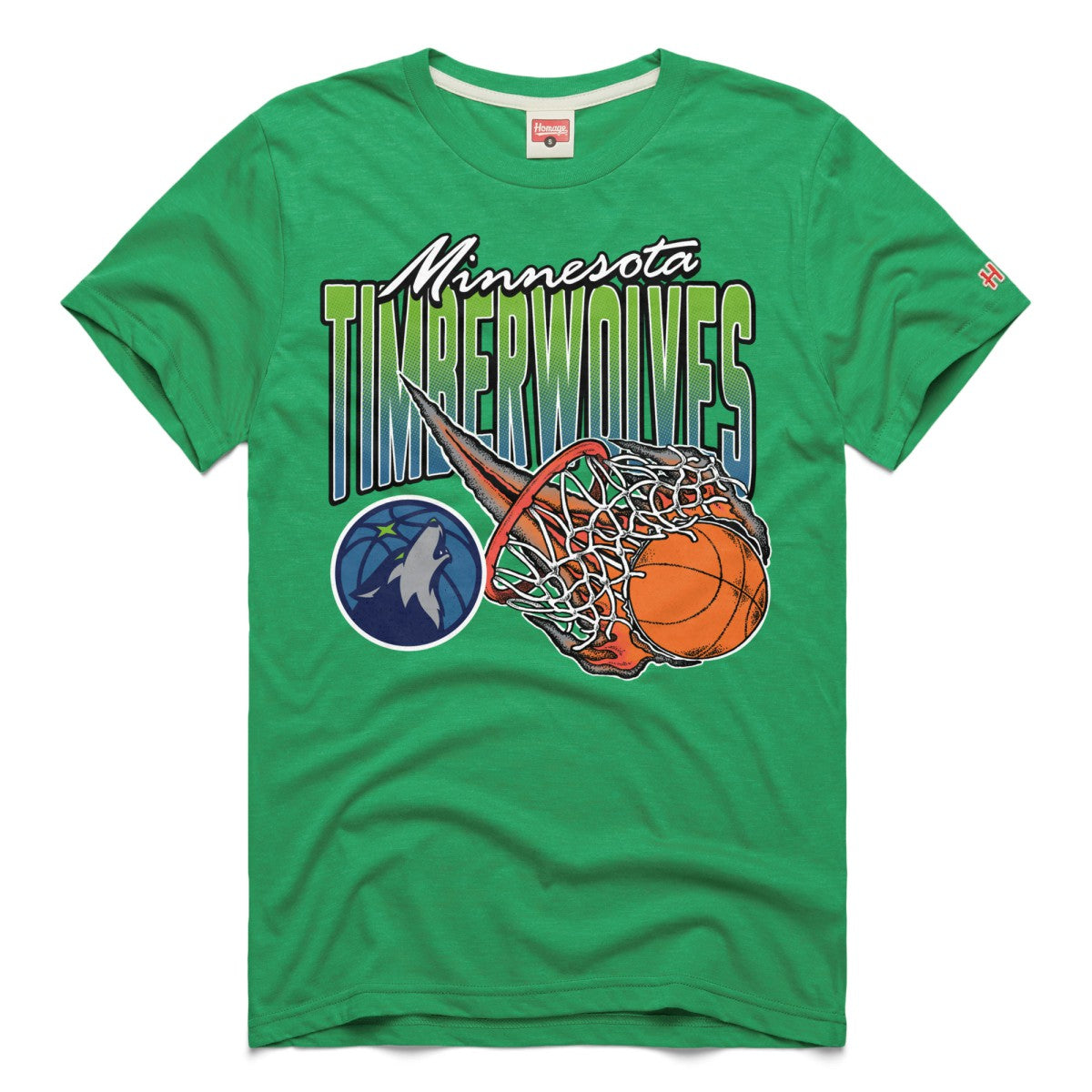 Green Minnesota Timberwolves Homage Unisex On Fire Tri-Blend T-Shirt | NBA