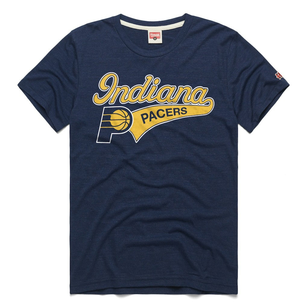 Navy Indiana Pacers Homage Unisex Script Tri-Blend T-Shirt | NBA