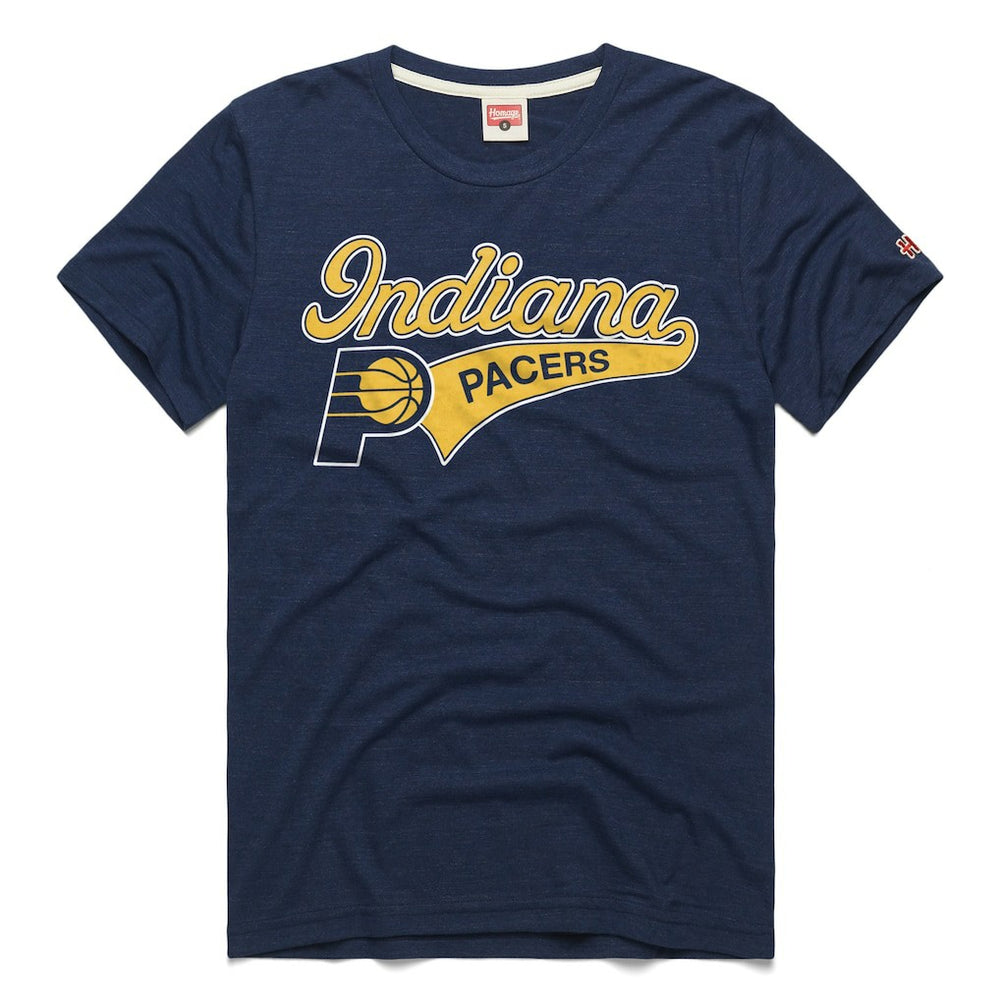 Navy Indiana Pacers Homage Unisex Script Tri-Blend T-Shirt | NBA