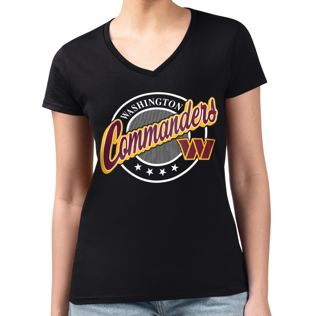 Washington Commanders G-III 4Her by Carl Banks Women's Super-Slim Fit Lightweight Pinstripe Circle V-Neck T-Shirt | NFL Near me