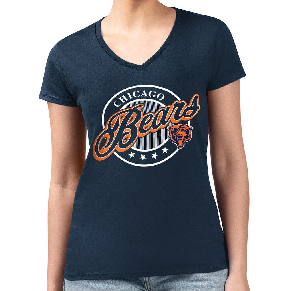 Chicago Bears G-III 4Her by Carl Banks Women's Super-Slim Fit Lightweight Pinstripe Circle V-Neck T-Shirt | NFL Outlet