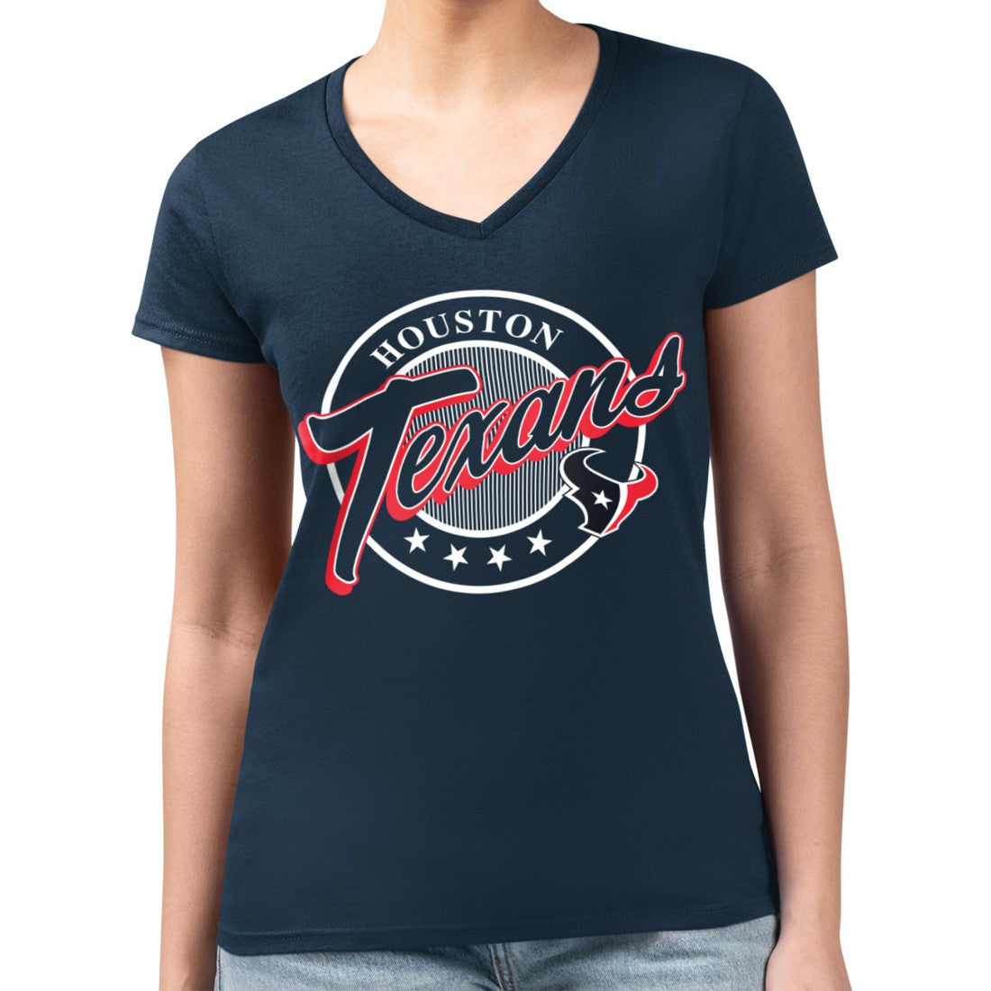 Houston Texans G-III 4Her by Carl Banks Women's Super-Slim Fit Lightweight Pinstripe Circle V-Neck T-Shirt | NFL Hot